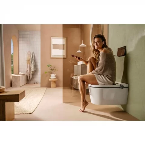 Set vas WC suspendat Hansgrohe LavaPura Element S, AquaHelix Flush, cu funcție de bideu cu telecomanda, alb