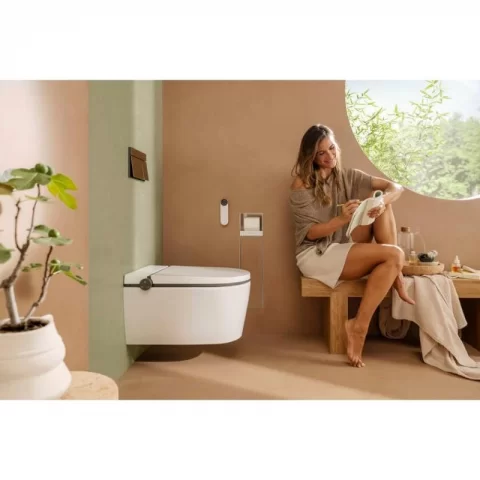Set vas WC suspendat Hansgrohe LavaPura Element S, AquaHelix Flush, cu funcție de bideu cu telecomanda, alb