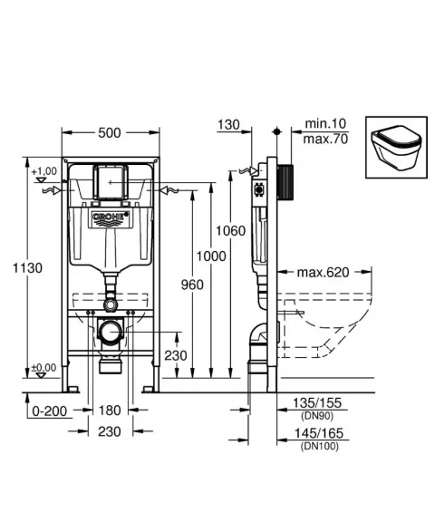 Sistem instalare WC cu rezervor Grohe Rapid SL 1130 mm 50x13xH113 cm