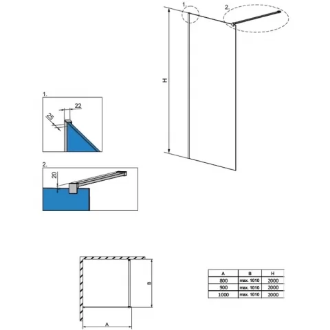 Perete sticla dus Walk In Roca District 90xH200 cm, profil crom