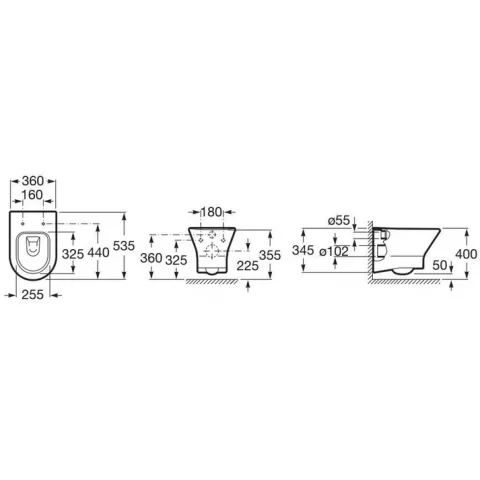 Set Promo Vas WC Roca Nexo suspendat, rezervor incastrat si capac soft close 36x54 cm evacuare orizontala