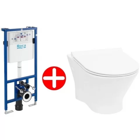 Set Promo Vas WC Roca Nexo suspendat, rezervor incastrat si capac soft close 36x54 cm evacuare orizontala