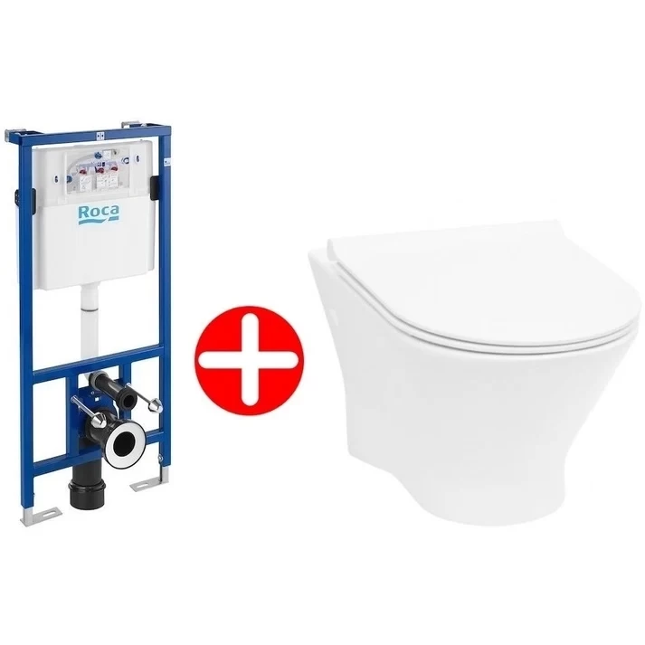 Set Promo Vas WC Roca Nexo suspendat, rezervor incastrat si capac soft close 36x54 cm evacuare orizontala