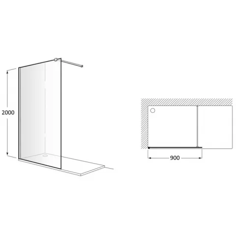 Perete sticla dus Walk In Roca District 90xH200 cm, profil crom