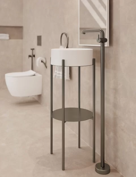 Baterie lavoar freestanding Deante Silia 109cm, negru titan