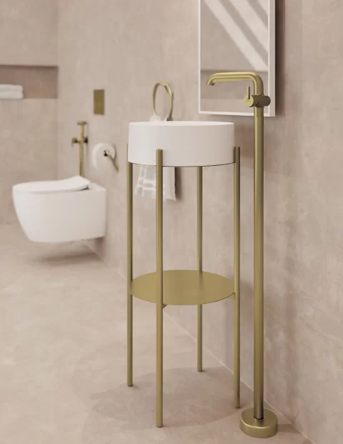 Baterie lavoar freestanding Deante Silia 109cm, auriu periat