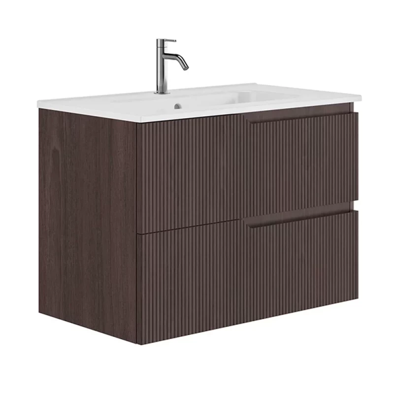 Set Mobilier si Lavoar suspendat Gala Canaletto 2 sertare 80 cm finisaj nuc negru