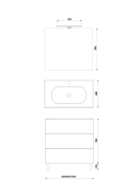 Set mobilier Gala Shona, 80cm, cu lavoar, oglinda si spot