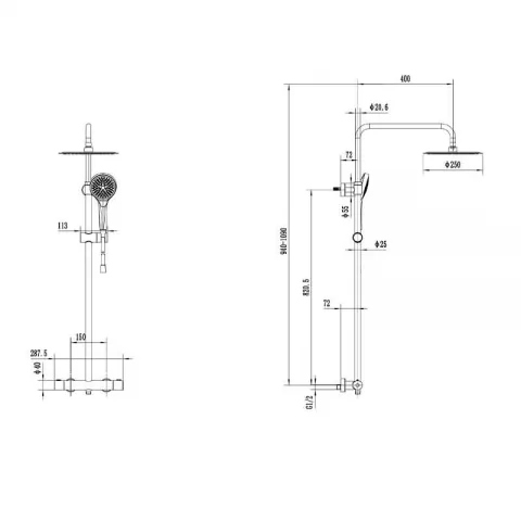 Sistem de dus Villeroy & Boch Verve Showers cu termostat auriu TVS10900500076
