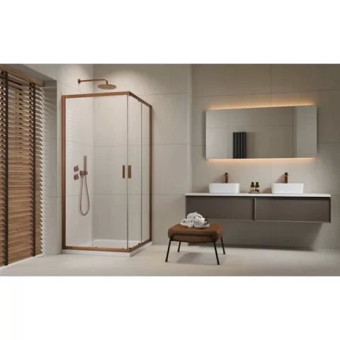 Cabina dus patrata cu usi glisante Radaway Alienta Brushed Copper C 90x90 cm, profil cupru periat