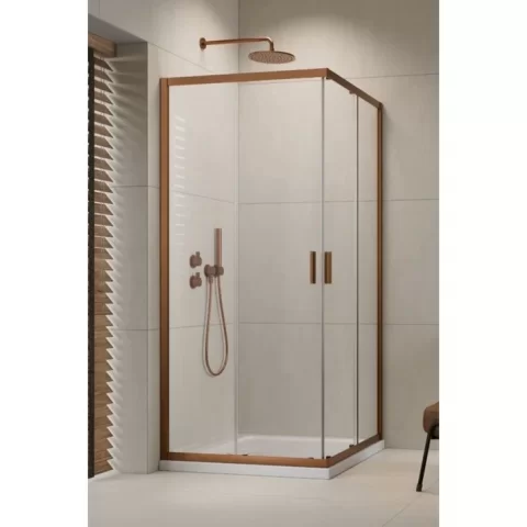 Cabina dus patrata cu usi glisante Radaway Alienta Brushed Copper C 90x90 cm, profil cupru periat