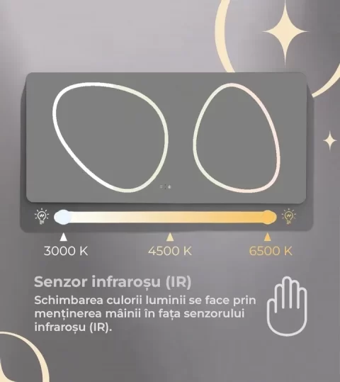 Oglinda baie LED 70x150 cm, senzor infrarosu si 3 nuante de lumina
