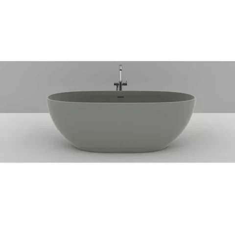 Cada freestanding, Teko Nubia, din compozit mineral, cu preaplin, 157x65 cm, finisaj Gelcoat grey stone mat