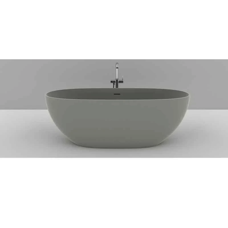 Cada freestanding, Teko Nubia, din compozit mineral, cu preaplin, 157x65 cm, finisaj Gelcoat grey stone mat