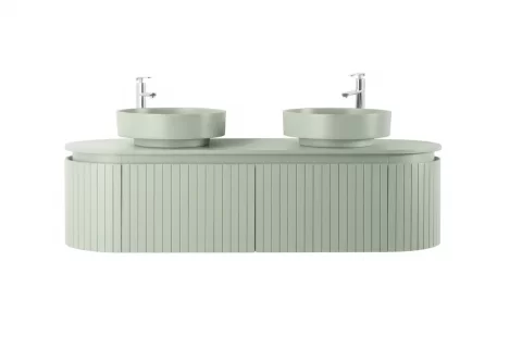 Set mobilier baie dublu suspendat Sereno 160 cm cu lavoare din compozit si oglinzi LED