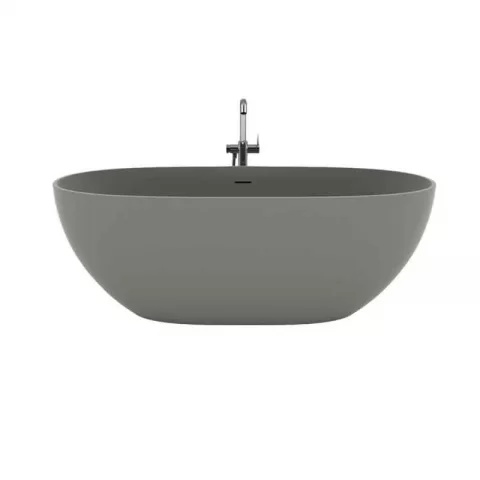 Cada freestanding, Teko Nubia, din compozit mineral, cu preaplin, 157x65 cm, finisaj Gelcoat grey stone mat