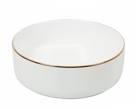 Lavoar ceramic rotund elegant alb lucios cu linie aurie