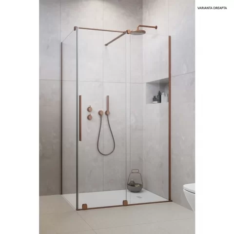 Cabina dus dreptunghiulara cu usa glisanta Radaway Furo Brushed Copper KDJ 100x80 cm, cupru periat