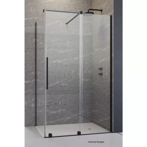 Cabina dus dreptunghiulara cu usa glisanta Radaway Furo Black KDJ 100x80 cm, profil negru
