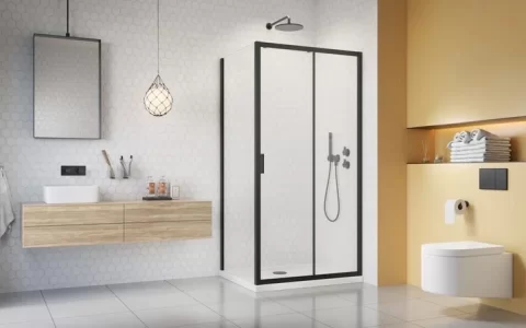 Cabina dus dreptunghiulara cu usa glisanta Radaway Alienta Black DWJ+S 100x80 cm, profil negru