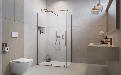 Cabina dus dreptunghiulara cu usa glisanta Radaway Furo Brushed Copper KDJ 100x80 cm, cupru periat