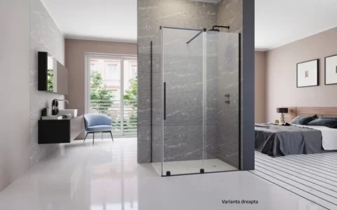 Cabina dus dreptunghiulara cu usa glisanta Radaway Furo Black KDJ 100x80 cm, profil negru