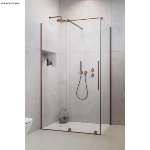 Cabina dus dreptunghiulara cu usa glisanta Radaway Furo Brushed Copper KDJ 100x80 cm, cupru periat