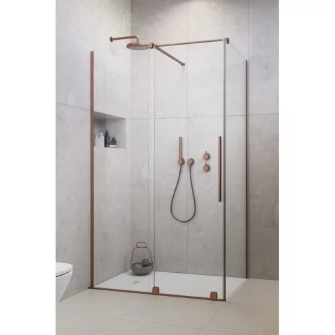 Cabina dus dreptunghiulara cu usa glisanta Radaway Furo Brushed Copper KDJ 100x80 cm, cupru periat
