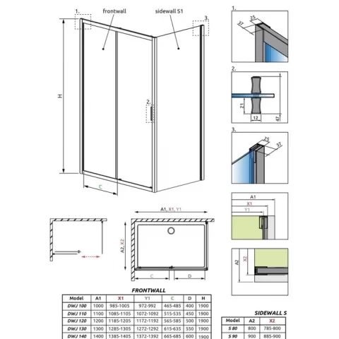 Cabina dus dreptunghiulara cu usa glisanta Radaway Alienta DWJ+S 100x80 cm