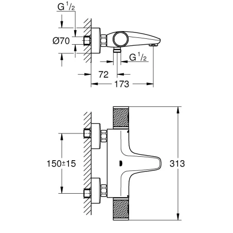 Baterie Grohe Precision Feel cada-dus cu termostat crom 34788000