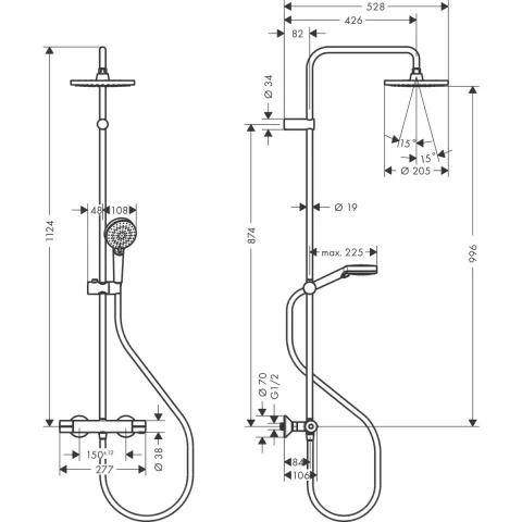 Sistem de dus Hansgrohe Vernis Blend cu baterie termostat, crom, 26318000
