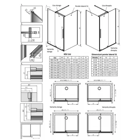 Cabina dus dreptunghiulara cu usa glisanta Radaway Furo Black KDJ 100x80 cm, profil negru