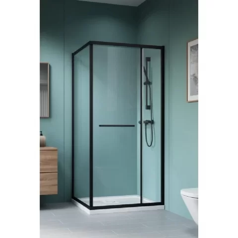 Cabina dus patrata cu usa glisanta Radaway Alienta Black SD II 100x80 cm, profil negru