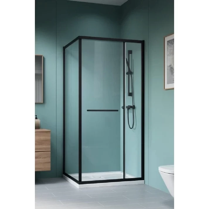 Cabina dus patrata cu usa glisanta Radaway Alienta Black SD II 100x80 cm, profil negru