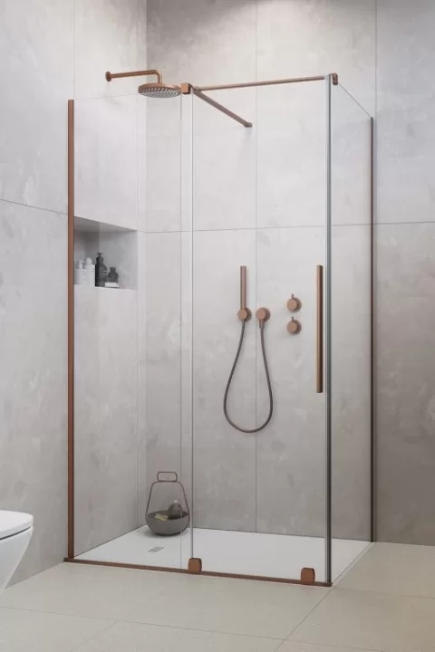 Cabina dus dreptunghiulara cu usa glisanta Radaway Furo Brushed Copper KDJ 100x80 cm, cupru periat