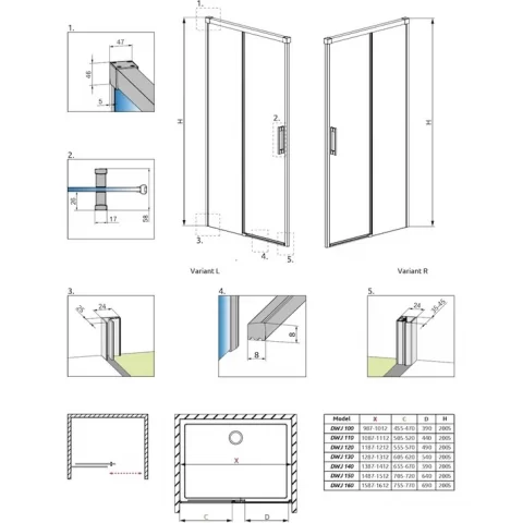 Perete sticla dus Walk In Radaway Furo SL 100xH206 cm, profil auriu periat