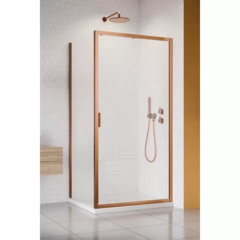Cabina dus dreptunghiulara cu usa glisanta Radaway Alienta Brushed Copper DWJ+S 100x80 cm, profil cupru periat