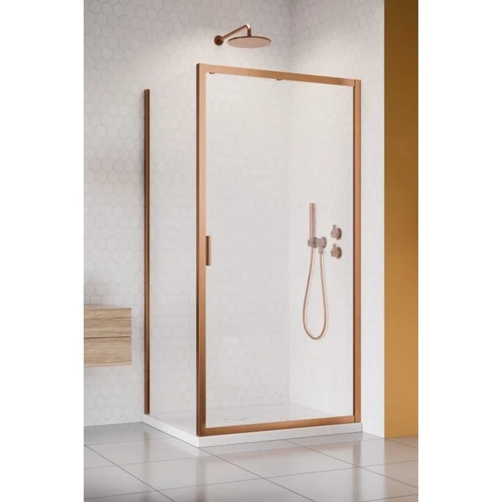 Cabina dus dreptunghiulara cu usa glisanta Radaway Alienta Brushed Copper DWJ+S 100x80 cm, profil cupru periat
