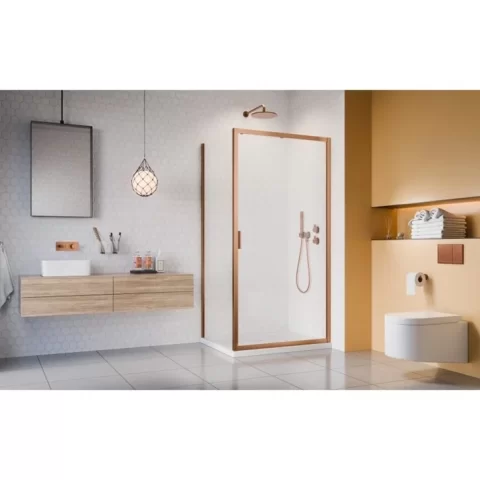 Cabina dus dreptunghiulara cu usa glisanta Radaway Alienta Brushed Copper DWJ+S 100x80 cm, profil cupru periat