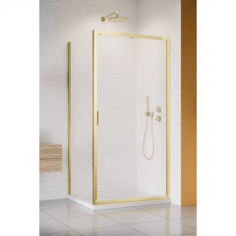 Cabina dus dreptunghiulara cu usa glisanta Radaway Alienta Brushed Light Gold DWJ+S 100x80 cm, profil auriu periat