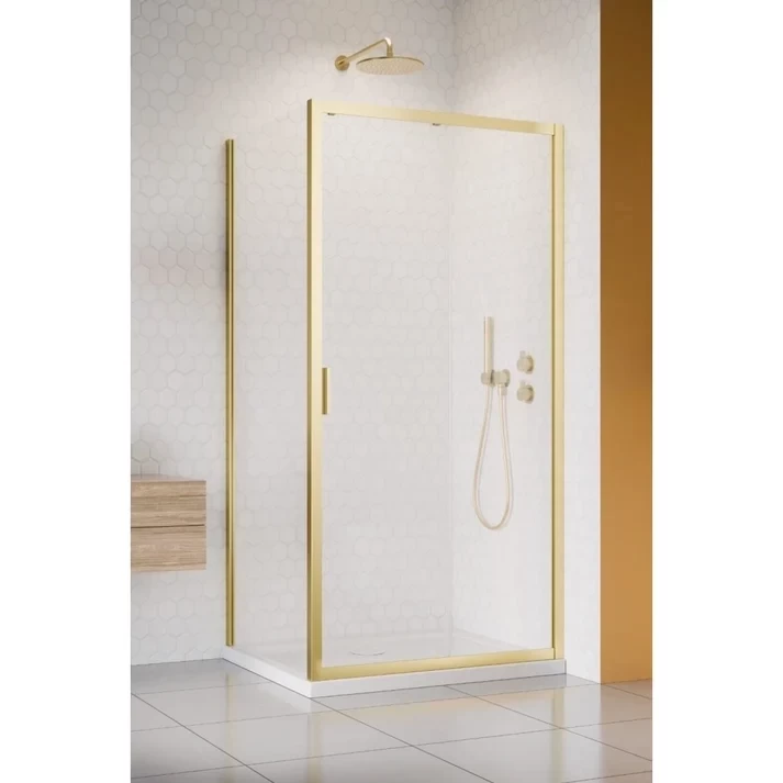 Cabina dus dreptunghiulara cu usa glisanta Radaway Alienta Brushed Light Gold DWJ+S 100x80 cm, profil auriu periat