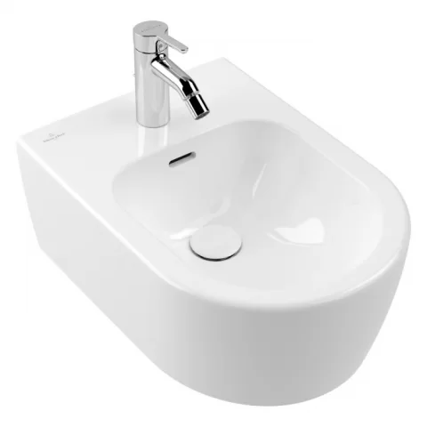 Bideu suspendat Villeroy&Boch Skyla 37x53cm, cu ventil, preaplin si orificiu de baterie