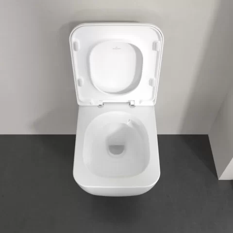 Set PROMO Vas WC suspendat 53x37cm,Villeroy&Boch SkylaTwist Flush rimless cu capac soft close, alb alpin cu CeramicPlus