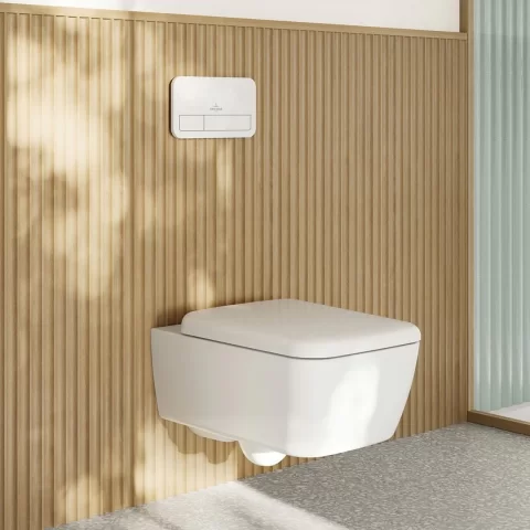 Set PROMO Vas WC suspendat 53x37cm,Villeroy&Boch SkylaTwist Flush rimless cu capac soft close, alb alpin cu CeramicPlus