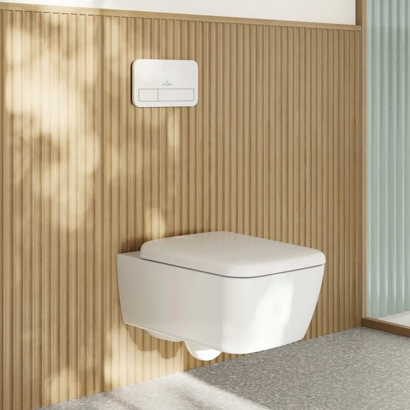 Set PROMO Vas WC suspendat 53x37cm,Villeroy&Boch SkylaTwist Flush rimless cu capac soft close, alb alpin cu CeramicPlus