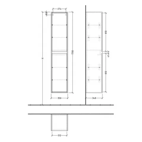 Dulap inalt Villeroy&Boch Skyla, 35x35xH170cm, cu 2 usi softclose, stejar deschis