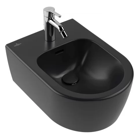 Bideu suspendat Villeroy&Boch 53x37cm, negru mat cu CeramicPlus