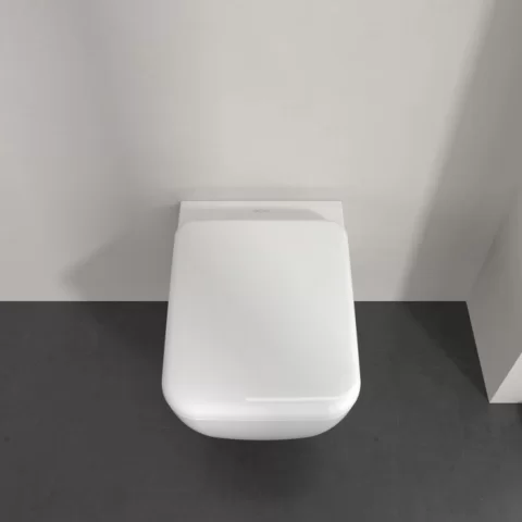 Set PROMO Vas WC suspendat 53x37cm,Villeroy&Boch SkylaTwist Flush rimless cu capac soft close, alb alpin cu CeramicPlus