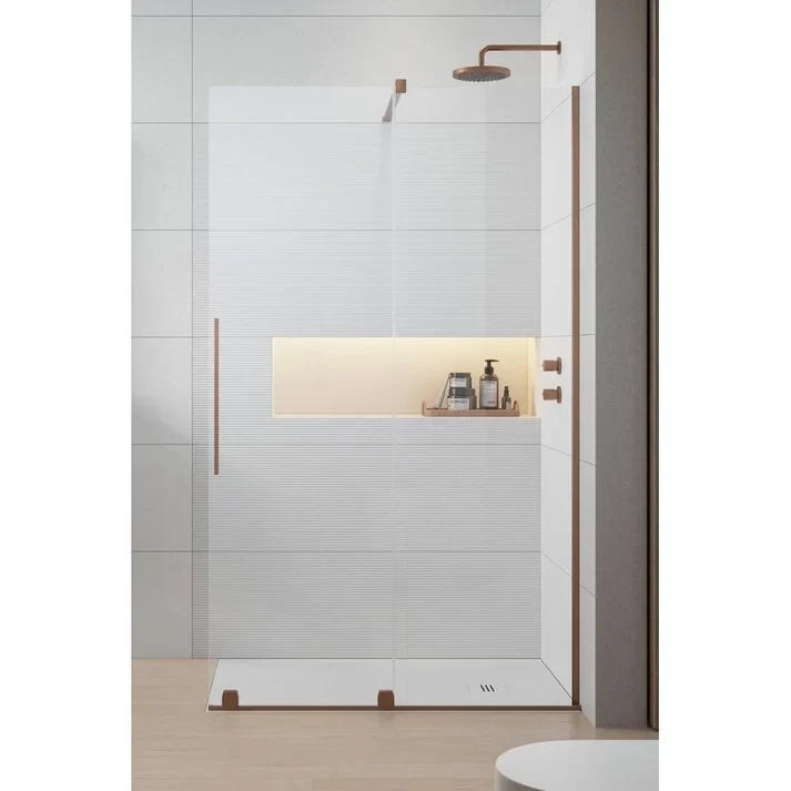 Perete sticla dus Walk In Radaway Furo 120xH200 cm cu usa glisanta, profil cupru periat