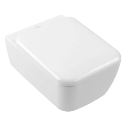 Set PROMO Vas WC suspendat 53x37cm,Villeroy&Boch SkylaTwist Flush rimless cu capac soft close, alb alpin cu CeramicPlus